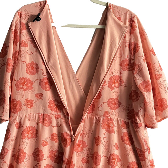 Torrid Dress Size 20 Floral Faux Wrap Flutter Sleeve Feminine Flowy V Neck Party - Picture 10 of 16